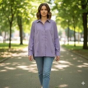 Athleta Poplin Top Shirt Purple XL Long Sleeve Collared Stretch Travel Top